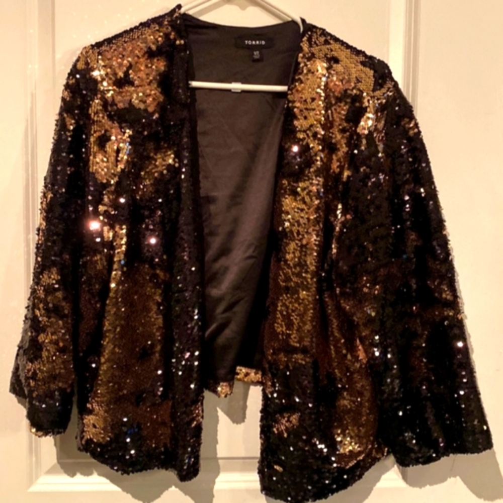 Torrid Black and Gold Sequin Jacket